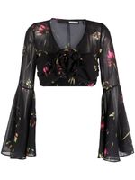 ROTATE BIRGER CHRISTENSEN blouse crop à fleurs imprimées - Noir - thumbnail