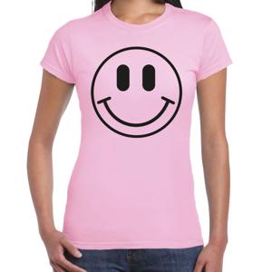 Verkleed T-shirt voor dames - Smile Emoticon - roze - carnaval - foute party - feestkleding