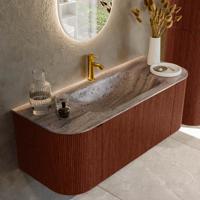 Badmeubel Mondiaz Kurve-Dlux | 120 cm | Meubelkleur Ruby | Wastafelkleur Oza | Solid surface | Wasbak midden spoelbak | 1 kraangat