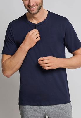 Schiesser Pyjamashirt korte mouw met knoopjes blauw