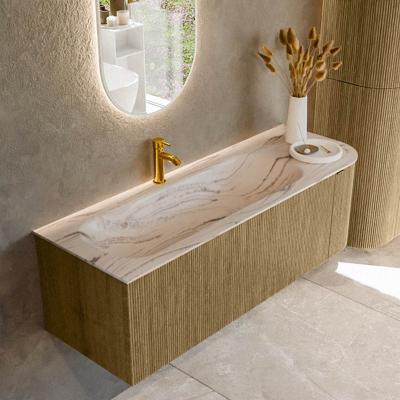 Badmeubel Mondiaz Kurve-Dlux | 135 cm | Meubelkleur Dusk | Wastafelkleur Nata | Solid surface | Wasbak linker zijde spoelbak | 1 kraangat