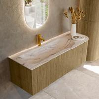 Badmeubel Mondiaz Kurve-Dlux | 135 cm | Meubelkleur Dusk | Wastafelkleur Nata | Solid surface | Wasbak linker zijde spoelbak | 1 kraangat