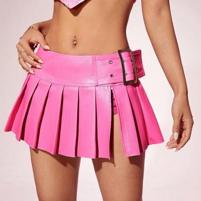 Bon&Bon Black PU Leather Pleated Mini Skirt - Y2k Low Rise Style Pink / XS