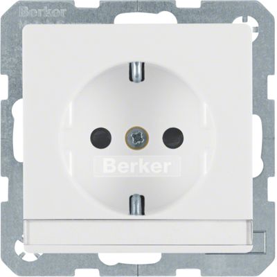 Berker Q.1 stopcontact met randaarde, tekstveld en kinderbeveiliging enkel polarwit