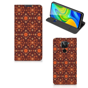 Xiaomi Redmi Note 9 Hoesje met Magneet Batik Brown