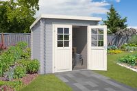 Outdoor Life Indi Blokhut 250x195 cm 28 mm vuren Platinum Grey-Wit gecoat- Lessenaarsdak- - Outdoor Life Outdoor Life Indi Blokhut 250x195 cm 28 mm vuren Platinum Grey-Wit gecoat- Lessenaarsdak- - Outdoor Life