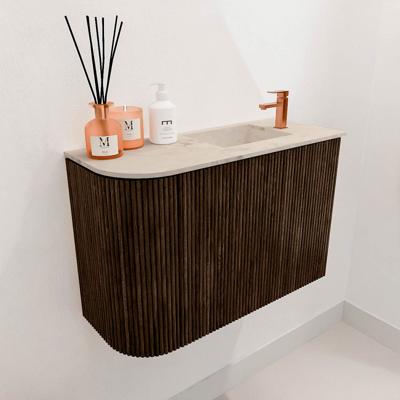 Toiletmeubel Mondiaz Joya Dlux | 61.6 cm | Meubelkleur Walnut | Faye wastafel Frappe Wasbak Rechts | 1 kraangat
