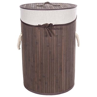 CM Wasmand - stof met hout look - met deksel - opvouwbaar - bruin - 33 x 49 cm