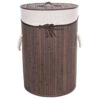 CM Wasmand - stof met hout look - met deksel - opvouwbaar - bruin - 33 x 49 cm