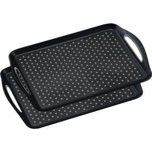 2x dienblad met anti-slip noppen - 32 x 45 cm - horeca dienblad - zwart - kunststof - serveerbladen