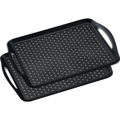 2x dienblad met anti-slip noppen - 32 x 45 cm - horeca dienblad - zwart - kunststof - serveerbladen