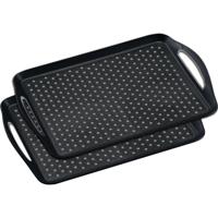 2x dienblad met anti-slip noppen - 32 x 45 cm - horeca dienblad - zwart - kunststof - serveerbladen