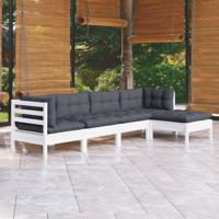 5-delige Loungeset met kussens grenenhout wit
