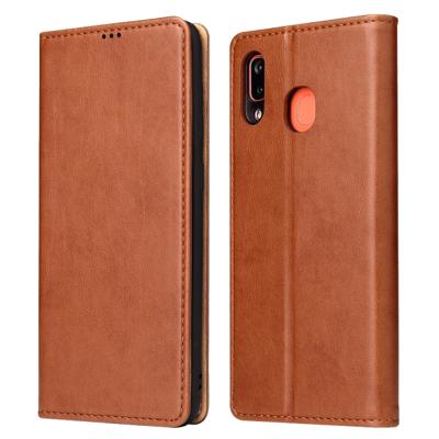 Dermis textuur PU + TPU horizontale Flip lederen draagtas met houder & kaartsleuven & portemonnee voor Galaxy A20 & A30 (bruin)