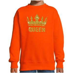 Oranje Koningsdag gouden glitter Queen trui kinderen 142/152 (11-12 jaar)  -