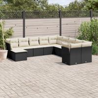 11-delige Loungeset met kussens poly rattan zwart