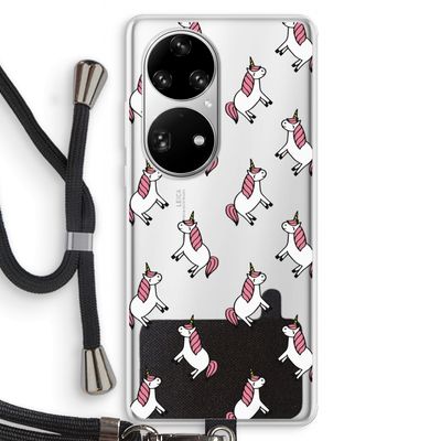 Eenhoorns overal: Huawei P50 Pro Transparant Hoesje met koord