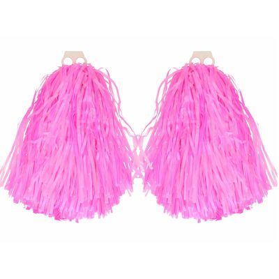 Cheerballs/pompoms - 6x - roze - met franjes en ring handgreep - 28 cm