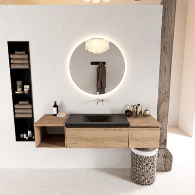 MONDIAZ BUKLA 160cm badmeubel met open module 40 links kleur Washed Oak met 2 lades. Wastafel CLOUD midden 0 kraangaten kleur Urban.