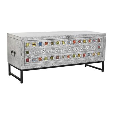 Koffer DKD Home Decor Keramisch Grijs Wit Mangohout (116 x 40 x 50 cm)