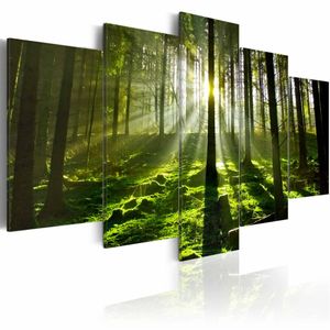 Schilderij - Peace of Mind - Bos, Groen, 5luik , premium print op canvas