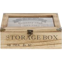 Theedoos storage box - bruin - hout - 24 cm - 6-vaks - keukenaccessoire