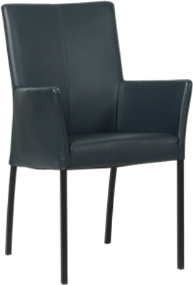 Blauwe leren moderne eetkamerstoel Comfort - poot vierkant zwart - Toledo Leer Marine (blauw leer)