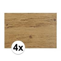 Tafel placemats met hout look print - 4x - lichtbruin - 45 x 30 cm - pvc