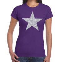 Zilveren ster glitter t-shirt paars dames