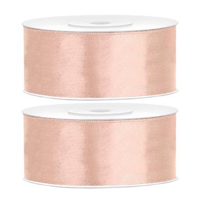 Partydeco Cadeaulint - 2x - zalmroze - 2,5 cm x 25 meter - satijn - sierlint - inpakken - decoratie