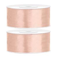 Partydeco Cadeaulint - 2x - zalmroze - 2,5 cm x 25 meter - satijn - sierlint - inpakken - decoratie