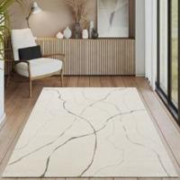 Vloerkleed Elio Japandi - Moderne laagpolig met hoog-diep-effect zacht abstract 3D-effect Crème Beige-160 x 230 cm