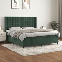 Boxspring met matras fluweel donkergroen 160x200 cm