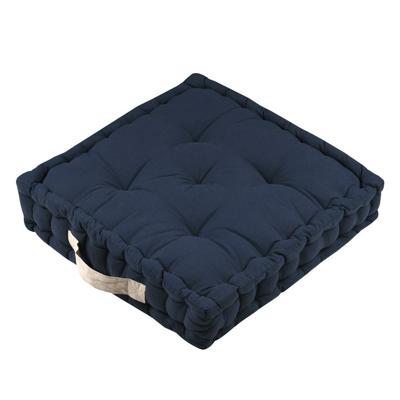 Stof Textile Vloerkussen DUO - donkerblauw - katoen - 45 x 45 x 10 cm - vierkant - Extra dik