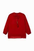 Blouse met driekwartsmouwen en V-hals - RED - XXL Blouse met driekwartsmouwen en V-hals - RED - XXL