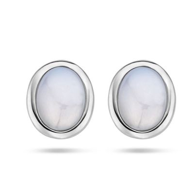 Oorknoppen zilver-chalcedoon zilverkleurig-lichtgrijs 8 x 10 mm