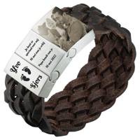 Foto-armband gevlochten leer - zwart of bruin | 3 schakels (Kleur: Bruin gevlochten)