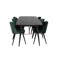 Gold eethoek eetkamertafel uitschuifbare tafel lengte cm 180 / 220 zwart en 6 Velvet eetkamerstal velours groente, - thumbnail