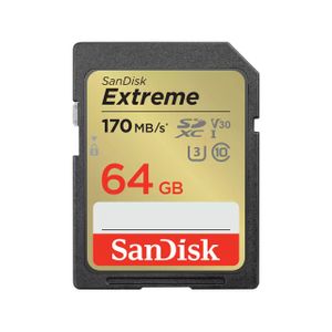 SanDisk SDXC Extreme 64GB 170/80 mb/s - V30 - Rescue Pro DL 1Y Micro SD-kaart Zwart