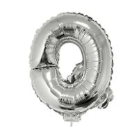Zilveren opblaas letter ballon Q op stokje 41 cm   -