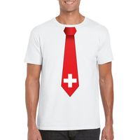 Wit t-shirt met Zwitserland vlag stropdas heren