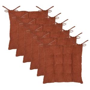 Stof Textile stoelkussen Dandy - 6x - wijnrood - 38 x 38 x 5 cm - touwtjes sluiting - ribcord