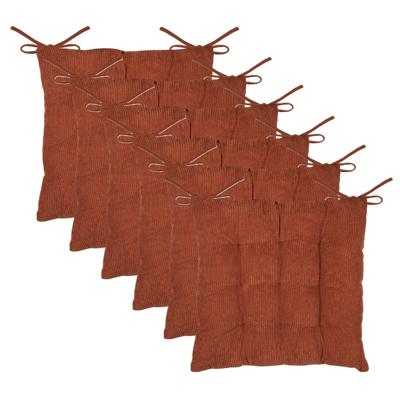 Stof Textile stoelkussen Dandy - 6x - wijnrood - 38 x 38 x 5 cm - touwtjes sluiting - ribcord