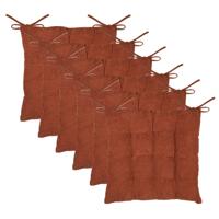 Stof Textile stoelkussen Dandy - 6x - wijnrood - 38 x 38 x 5 cm - touwtjes sluiting - ribcord