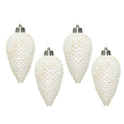 Kersthangers dennenappels - 24x st - wit parelmoer - glitter - 8 cm - kunststof - kerstversiering Kersthangers dennenappels - 24x st - wit parelmoer - glitter - 8 cm - kunststof - kerstversiering