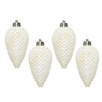 Kersthangers dennenappels - 24x st - wit parelmoer - glitter - 8 cm - kunststof - kerstversiering