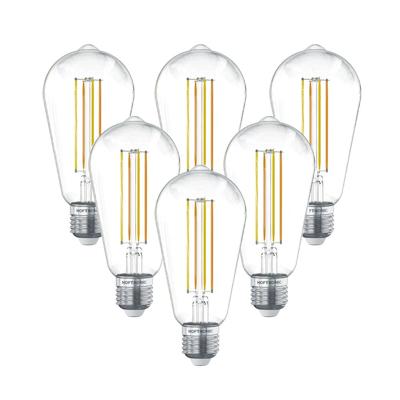 Set van 6 Smart E27 LED Filament Lamp - 7 Watt 806 lumen - ST64 Helder - 1800-3000K - Dimbaar - Edison lamp