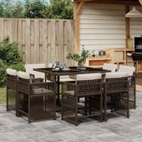9-delige Tuinset met kussens poly rattan bruin