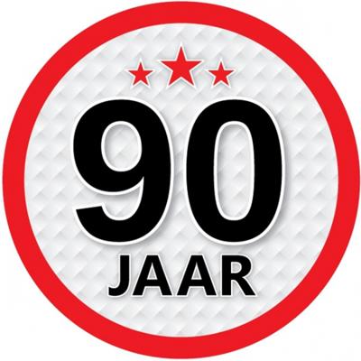90 jaar leeftijd sticker - rond - Dia 15 cm - 90 jaar verjaardag - jubileum - leeftijd versiering