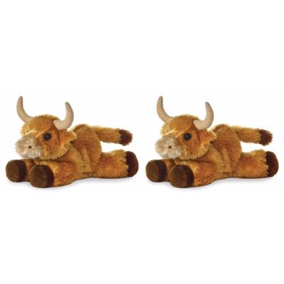 Knuffeldier Schotse Hooglander koe - Set van 2x stuks - pluche knuffel - 20 cm - boerderij dieren